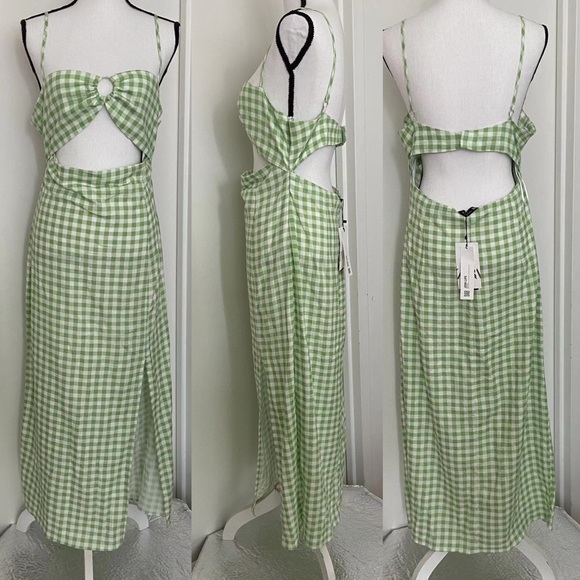 Zara Dresses & Skirts - Zara Linen Blend Gingham Midi Dress Size XL
